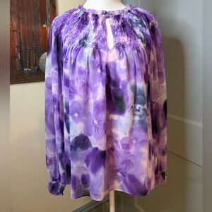 White House Black Market Purple Floral Blouse